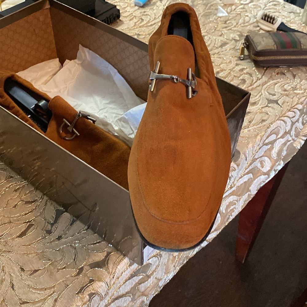 Pre Love ,Rust suedes size 12 Gucci shoe beautiful shape,well taken care ..